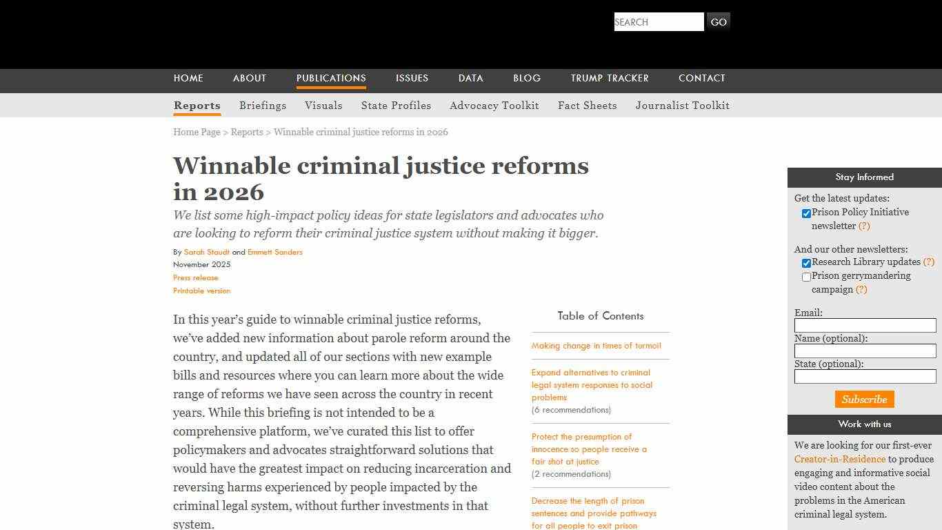 Winnable criminal justice reforms in 2026 | Prison Policy Initiative